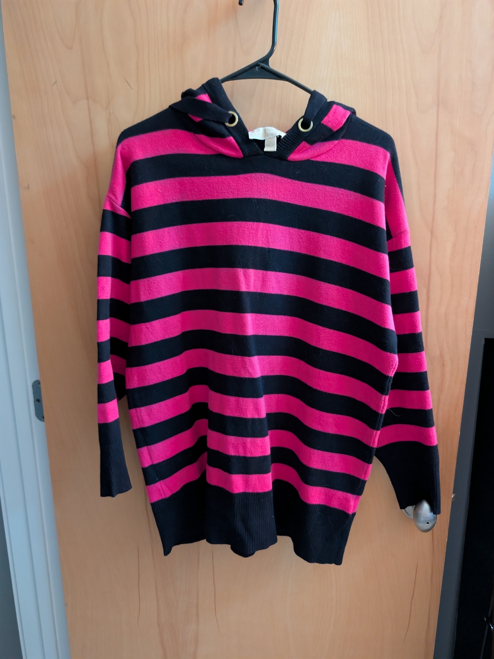 MICHAEL Michael Kors Black and Hot Pink Striped Hooded Sweater